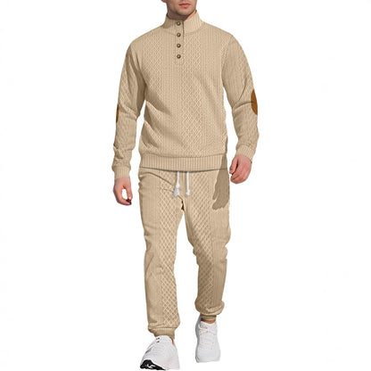 Men's Stand Collar Long Sleeve Jacquard Sweatshirt & Pants Set