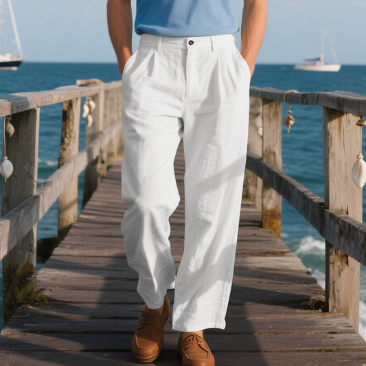 Men's Linen Relaxed Straight-Leg Pants