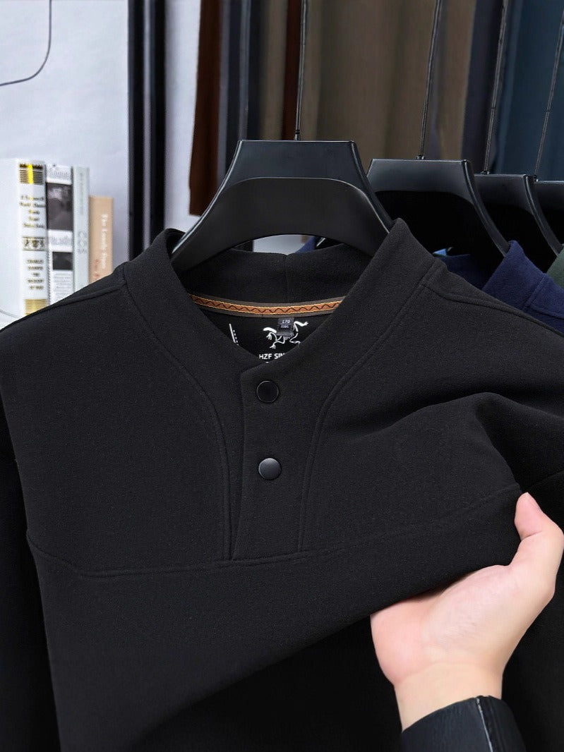 Men's two-button long-sleeved velvet sweatshirt