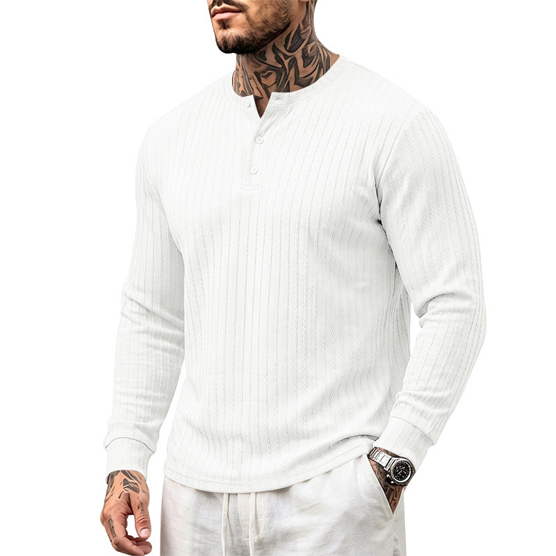 Men's Textured Knit Henley Shirt | Relaxed Fit Long Sleeve Top