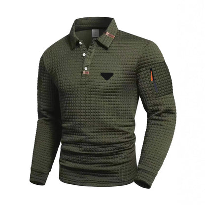 Men's Vintage Striped Long-Sleeved Henley Polo Shirt