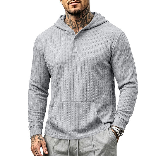 Men's Hooded Henley Long Sleeve | Relaxed Textured Pocket Shirt