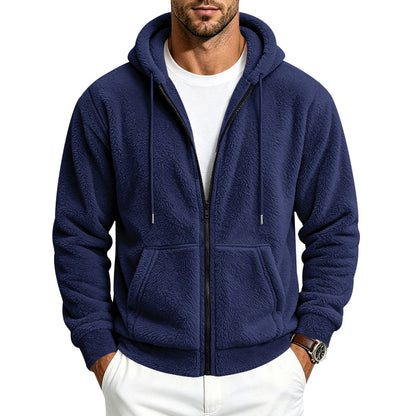 Loose-fitting double-sided Arctic fleece men's zip-up cardigan hoodie