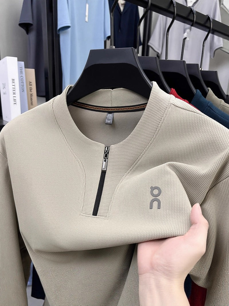 Men's half-zip crew neck long-sleeved sweatshirt