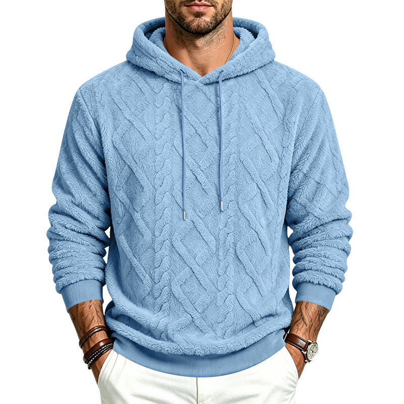 Men's loose-fitting warm plush simple pullover hooded sweatshirt