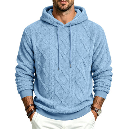 Men's loose-fitting warm plush simple pullover hooded sweatshirt