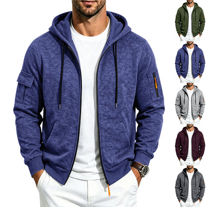 Men's loose-fitting fleece-lined hooded casual jacket