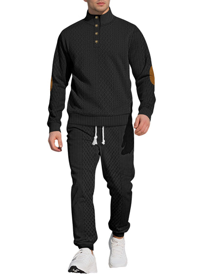 Men's Stand Collar Long Sleeve Jacquard Sweatshirt & Pants Set