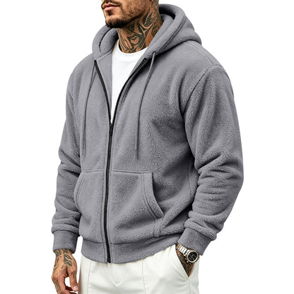Loose-fitting double-sided Arctic fleece men's zip-up cardigan hoodie