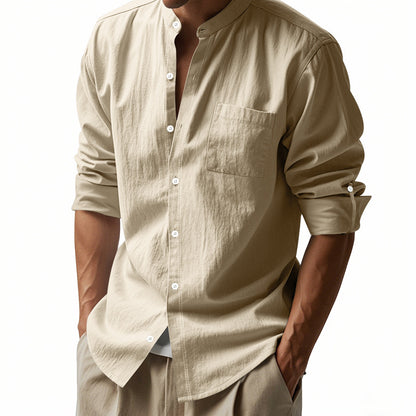 Men's Linen Stand Collar Shirt