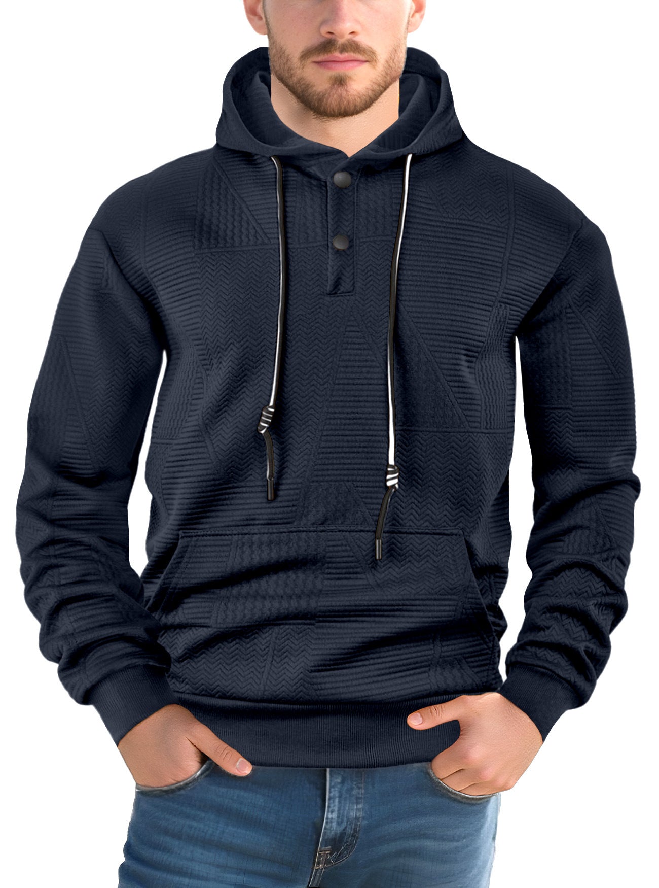 Men's pullover solid color casual sporty loose trendy long-sleeved hooded sweatshirt