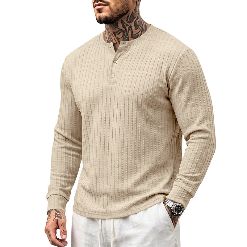 Men's Textured Knit Henley Shirt | Relaxed Fit Long Sleeve Top