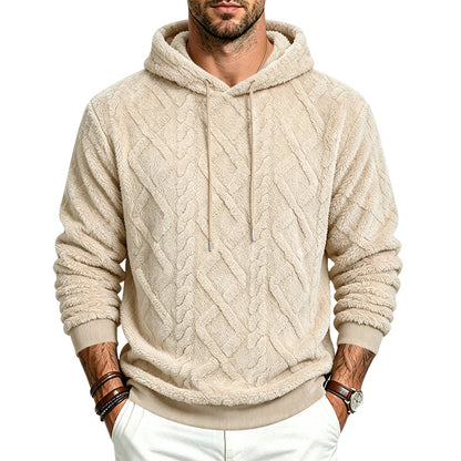 Men's loose-fitting warm plush simple pullover hooded sweatshirt