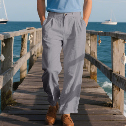 Men's Linen Relaxed Straight-Leg Pants
