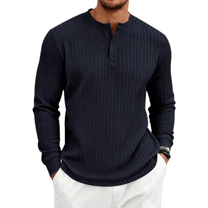 Men's Textured Knit Henley Shirt | Relaxed Fit Long Sleeve Top