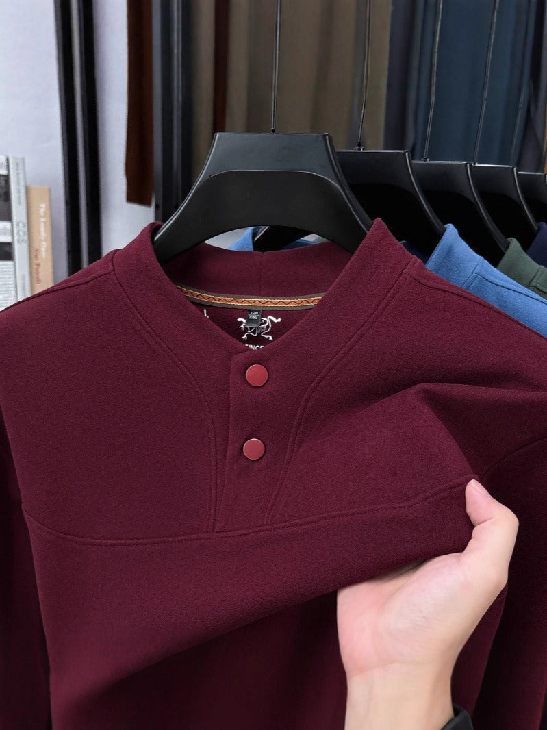 Men's two-button long-sleeved velvet sweatshirt