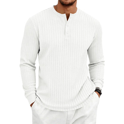 Men's Textured Knit Henley Shirt | Relaxed Fit Long Sleeve Top
