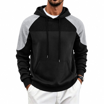 Men's Colorblock Textured Hoodie | Relaxed Fit Pullover Sweatshirt