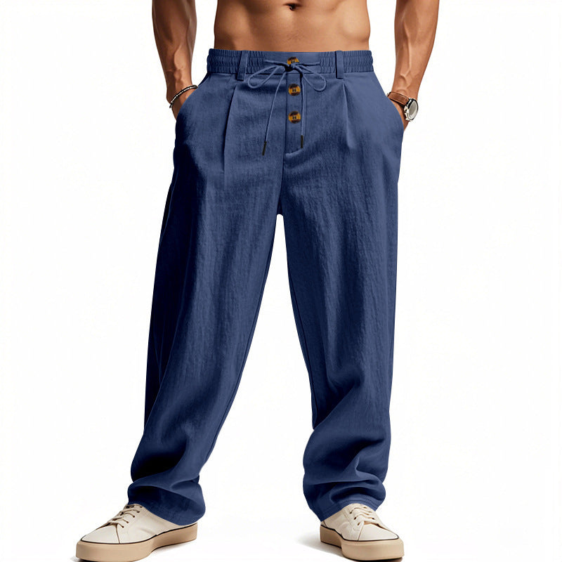 Men's Linen Relaxed Straight-Leg Pants