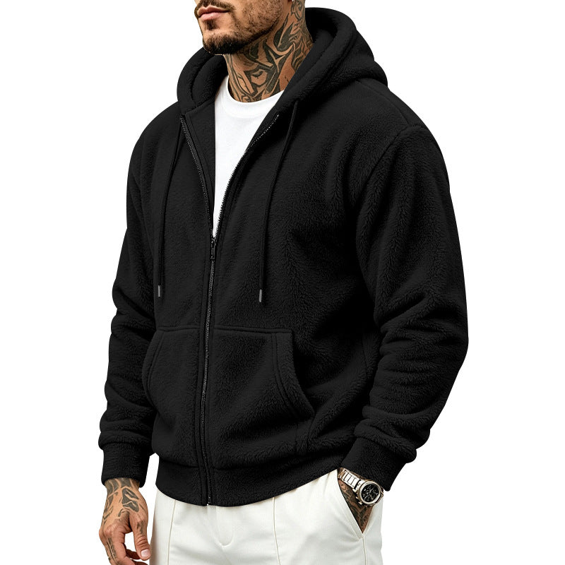 Loose-fitting double-sided Arctic fleece men's zip-up cardigan hoodie