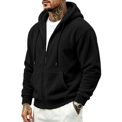Loose-fitting double-sided Arctic fleece men's zip-up cardigan hoodie