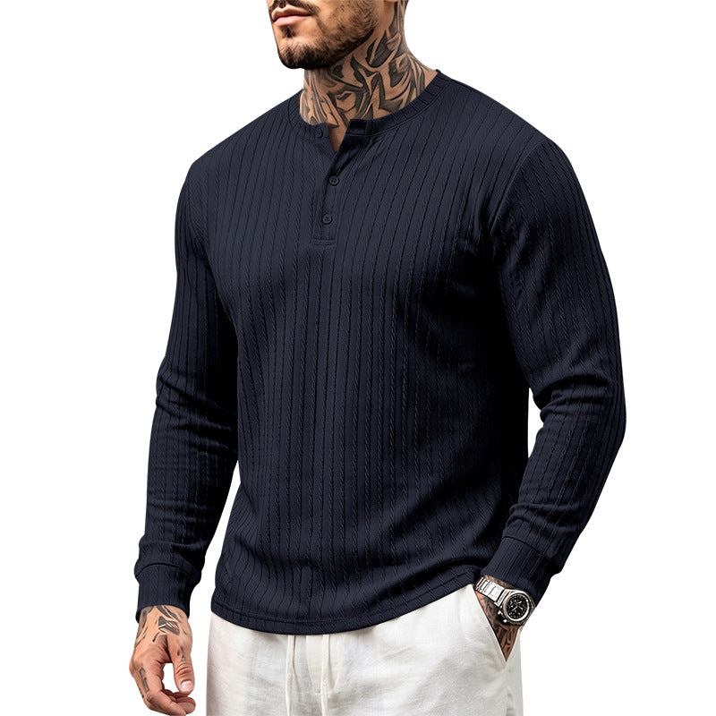 Men's Textured Knit Henley Shirt | Relaxed Fit Long Sleeve Top