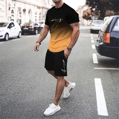 🏖️Summer Cool Deal: ONLY $29.99!!!😎Men's Gradient Color T-Shirt & Shorts Set