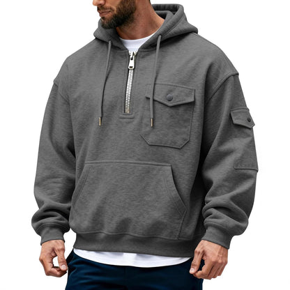 Men's Vintage Multi-pocket Hooded Long-Sleeved Sweatshirt
