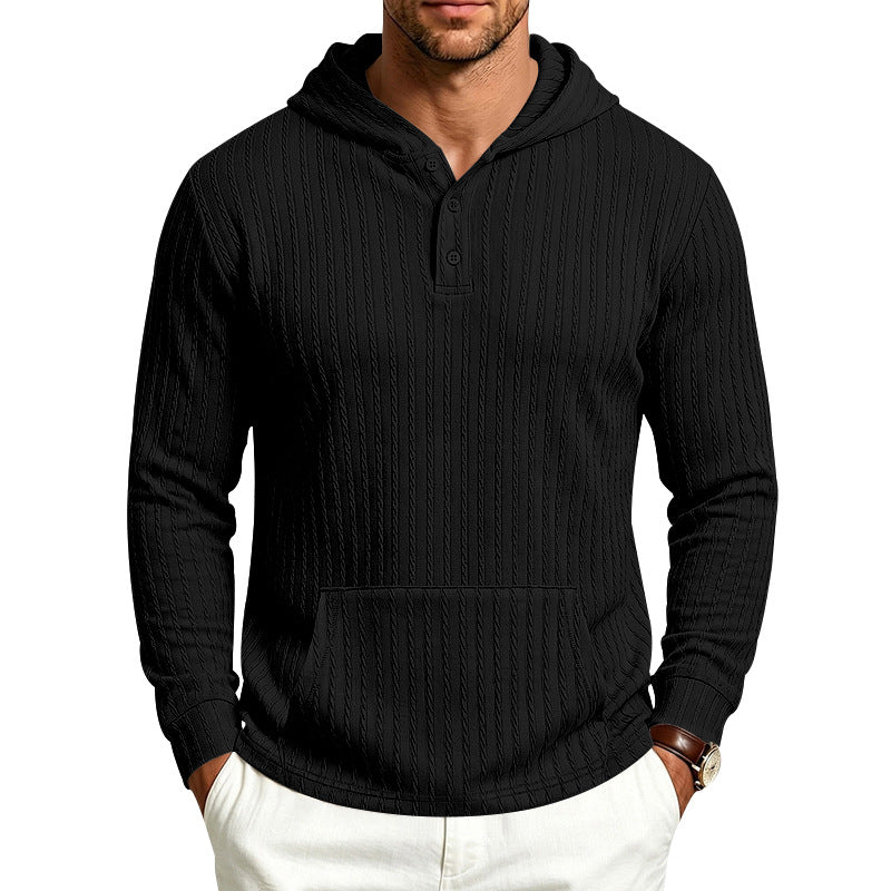 Men's Hooded Henley Long Sleeve | Relaxed Textured Pocket Shirt