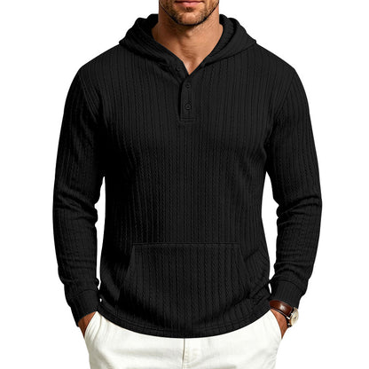 Men's Hooded Henley Long Sleeve | Relaxed Textured Pocket Shirt
