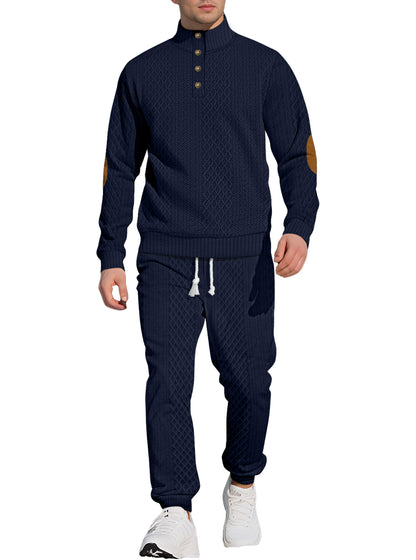 Men's Stand Collar Long Sleeve Jacquard Sweatshirt & Pants Set