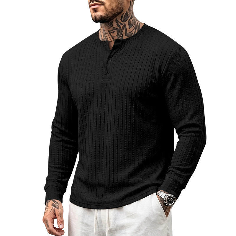 Men's Textured Knit Henley Shirt | Relaxed Fit Long Sleeve Top