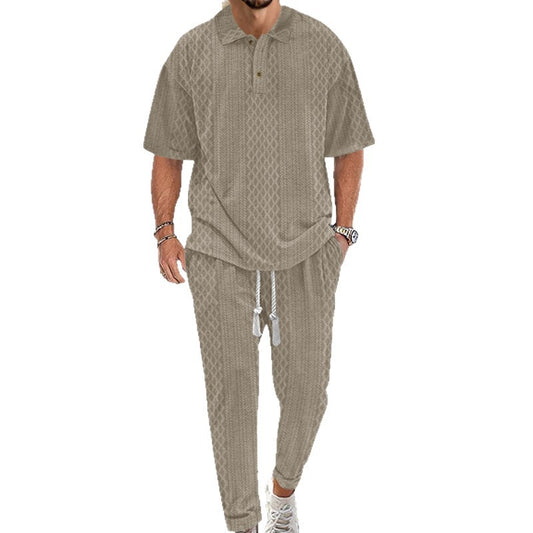 Men's solid-color short-sleeve top and long pants two-piece set