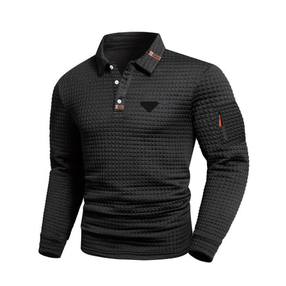 Men's Vintage Striped Long-Sleeved Henley Polo Shirt