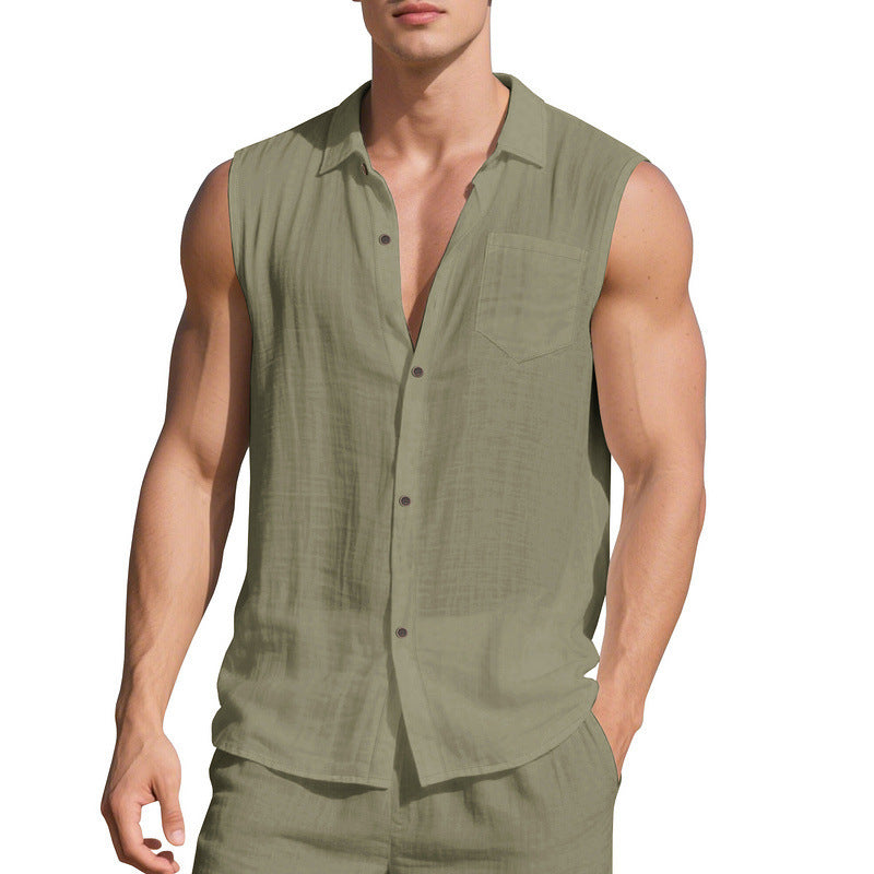 Men's Sleeveless Linen Shirt