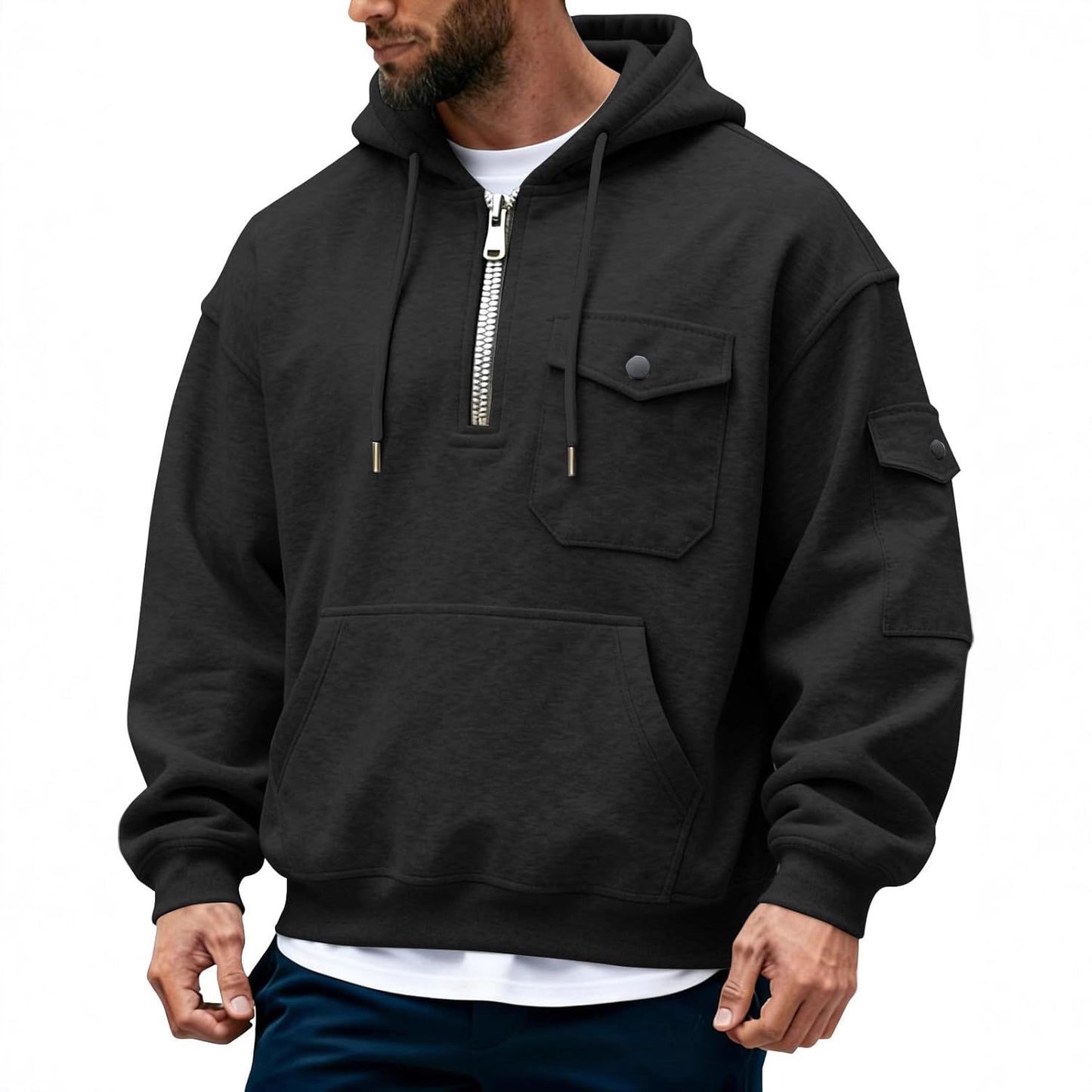 Men's Vintage Multi-pocket Hooded Long-Sleeved Sweatshirt