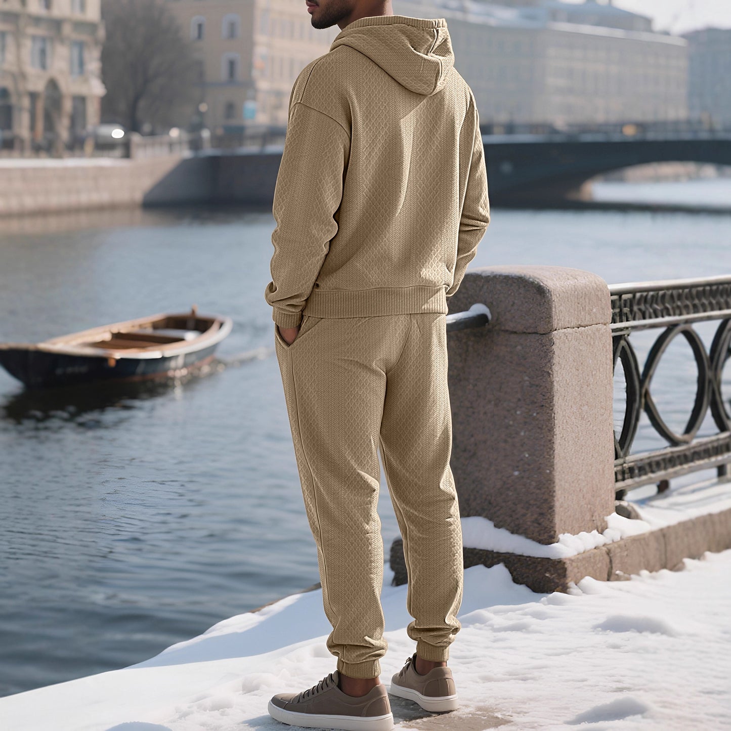 Men's Relaxed Long Sleeve Jacquard Hoodie & Pants Set