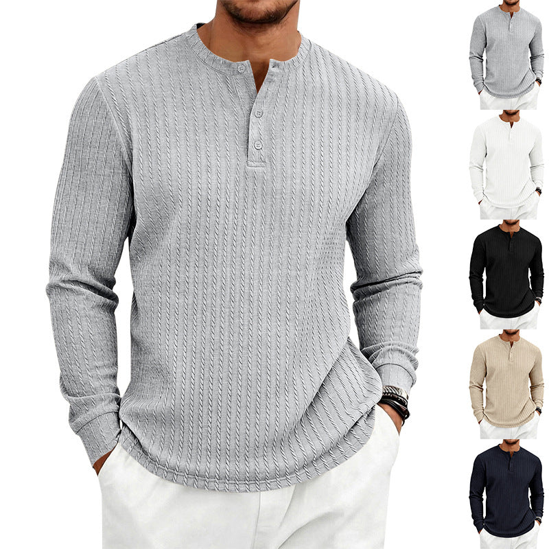 Men's Textured Knit Henley Shirt | Relaxed Fit Long Sleeve Top