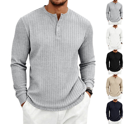 Men's Textured Knit Henley Shirt | Relaxed Fit Long Sleeve Top