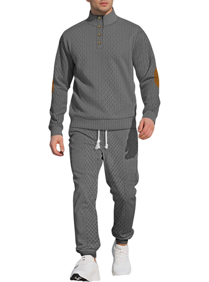 Men's Stand Collar Long Sleeve Jacquard Sweatshirt & Pants Set