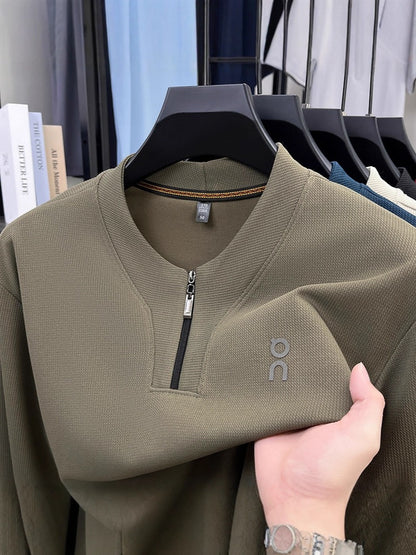 Men's half-zip crew neck long-sleeved sweatshirt