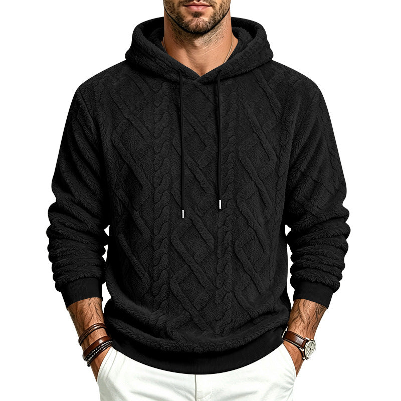 Men's loose-fitting warm plush simple pullover hooded sweatshirt