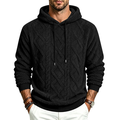 Men's loose-fitting warm plush simple pullover hooded sweatshirt