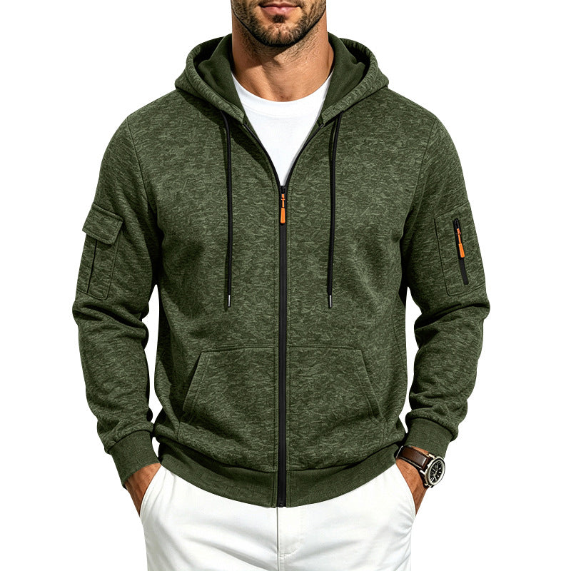 Men's loose-fitting fleece-lined hooded casual jacket