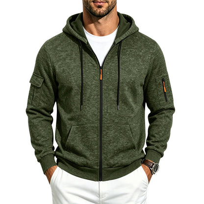 Men's loose-fitting fleece-lined hooded casual jacket