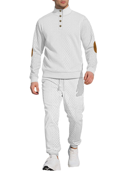 Men's Stand Collar Long Sleeve Jacquard Sweatshirt & Pants Set