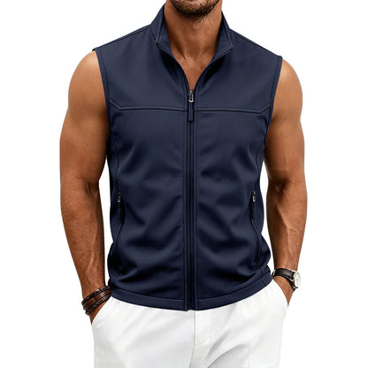 Men's Zip-Up Sleeveless Vest | Loose Fit Breathable Pocket Gilet