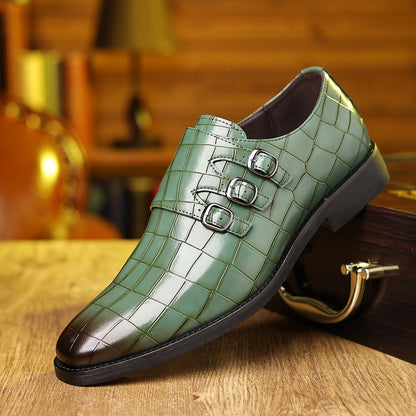 Men's Exotic Skin British Business Buckle Gradient Leather Shoes