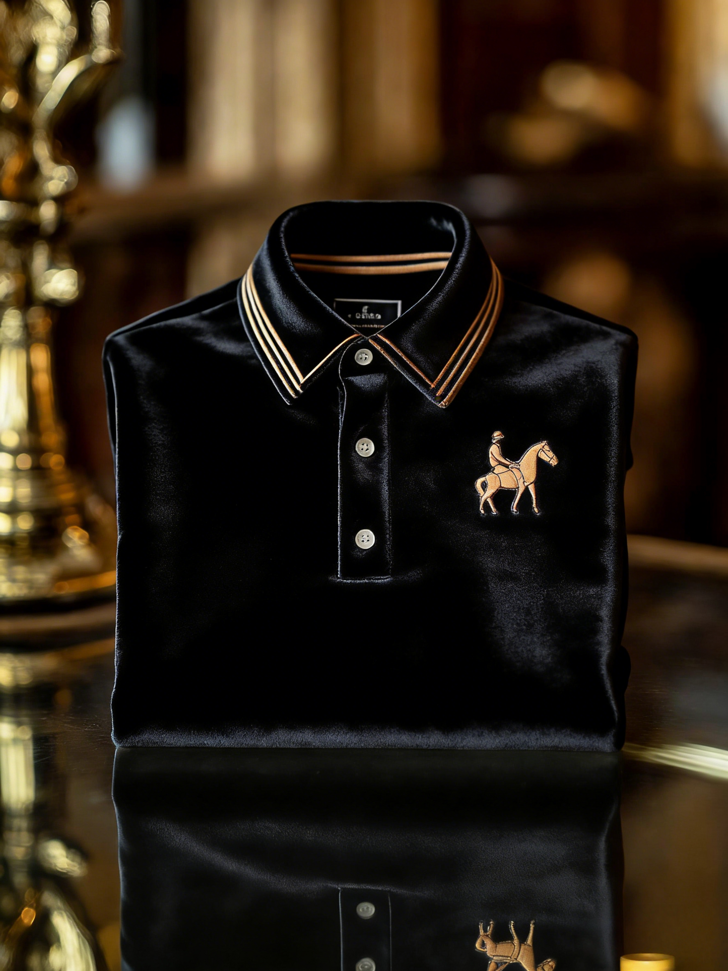 Men's Velvet Business Logo Print Long Sleeve Polo Shirt