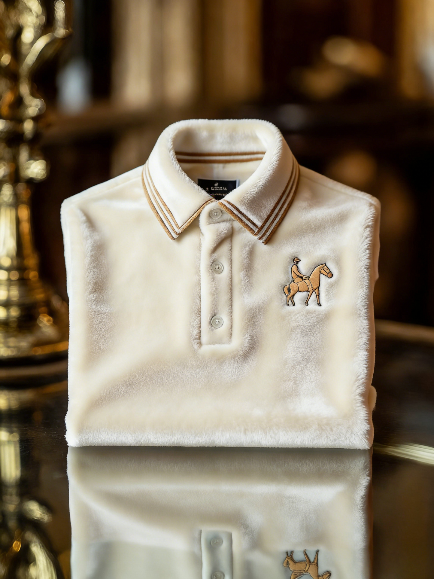 Men's Velvet Business Logo Print Long Sleeve Polo Shirt